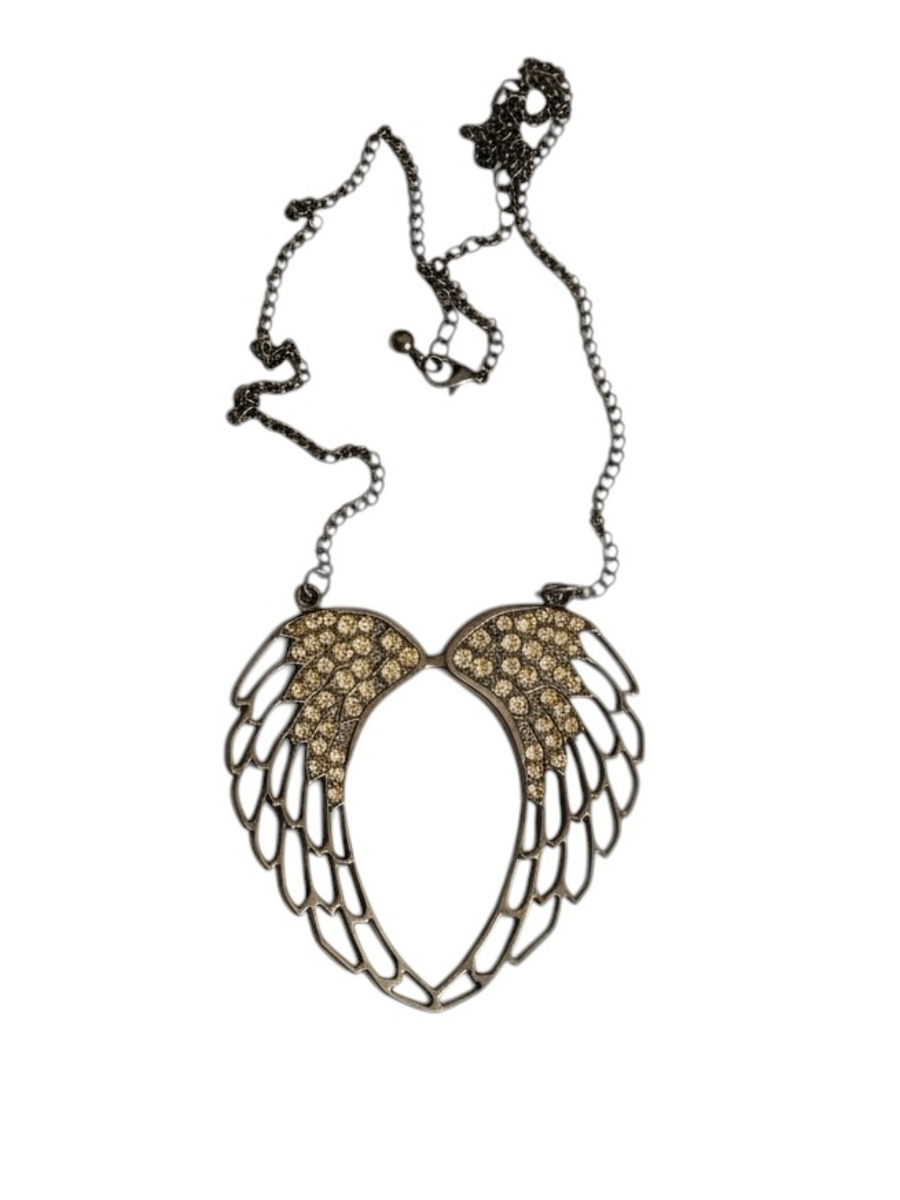 Vintage Y2K Style Chunky Adjustable Heart Angel Wings Statement Necklace
